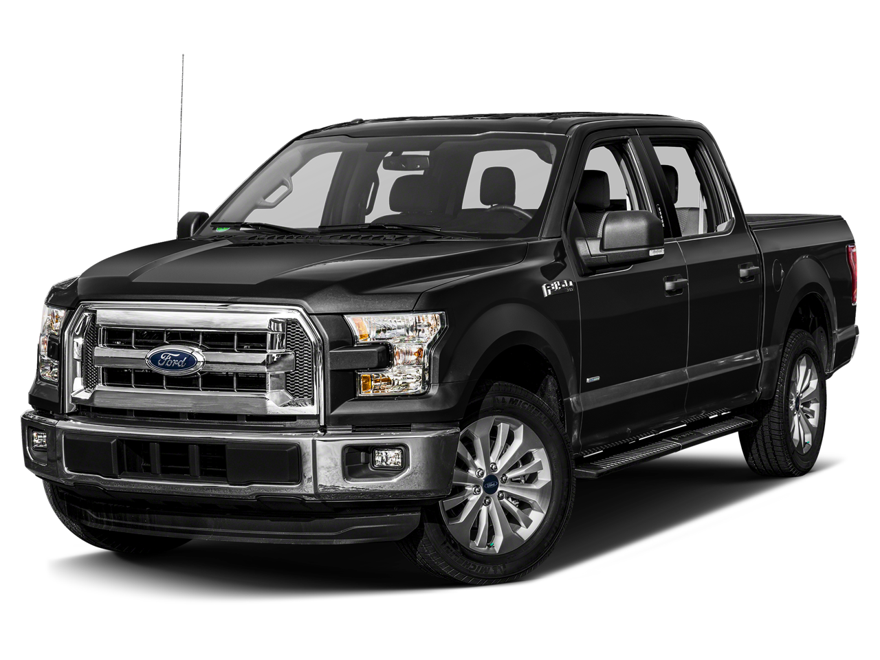 2015 Ford F-150 XLT in Tuxedo Black Metallic — front three-quarter view