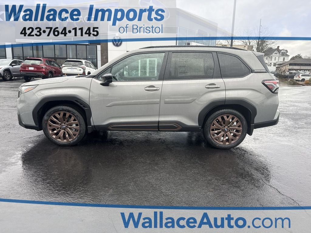 2026 Subaru FORESTER Sport in River Rock Pearl — front three-quarter view