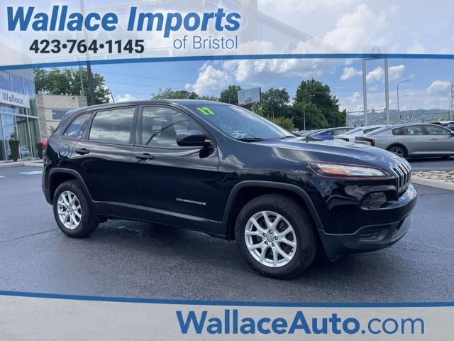 2017 Jeep Cherokee Sport in Diamond Black Crystal Pearlcoat — front three-quarter view