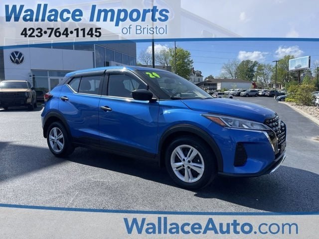 2024 Nissan Kicks S in Electric Blue Metallic — front three-quarter view