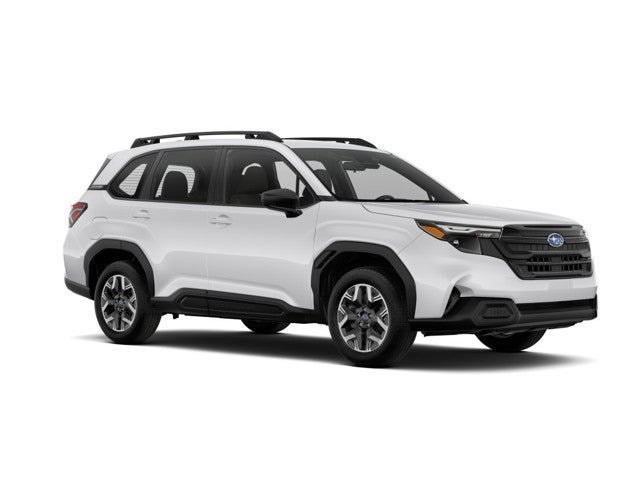 2025 Subaru Forester Base in Crystal White Pearl — front three-quarter view